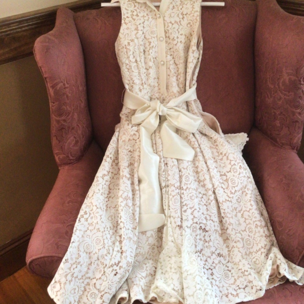For Nordstrom by Eliza J Cream Lace Dress nude satin lining sz 2 - Picture 9 of 12